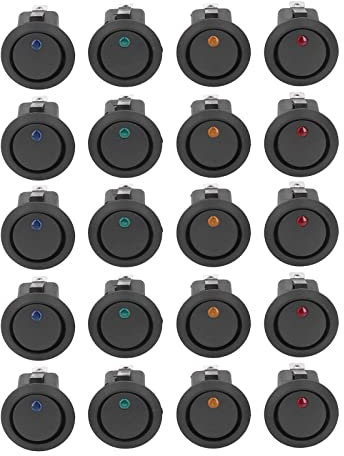 Interruttore a Bilanciere Rotondo Interruttore a Bilanciere Rotondo con Luce a Led 20 Pezzi 12V Interruttore a Bilanciere Rotondo con Luce a Led 3 Pin 2 Livelli Toggle Spst Blu