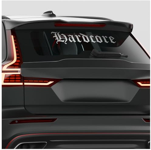 Finest Folia Frontscheibenaufkleber Hardcore Schriftzug Aufkleber für Windschutzscheibe Heckscheibe Frontscheibe Auto Fahrzeug Dekor Sticker FS141 (Silber Metallic, Außenklebend)