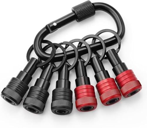 Drill Bit Holder Key Chain 6pc - Enhanced Non-Slip Upgrade, 1/4 Bit Holder for Impact Driver & Nut Driver, Quick-Change Design for Screwdriver & Drill Bits with Keychain Carabiner