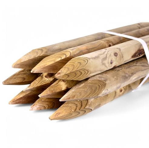 10 Stück Rundholzpfähle 8 x 100 cm KDI Grün – Verschiedene Längen und Stärken – Ideal als Zaunpfähle, Pflanzpfähle oder Baumpfähle