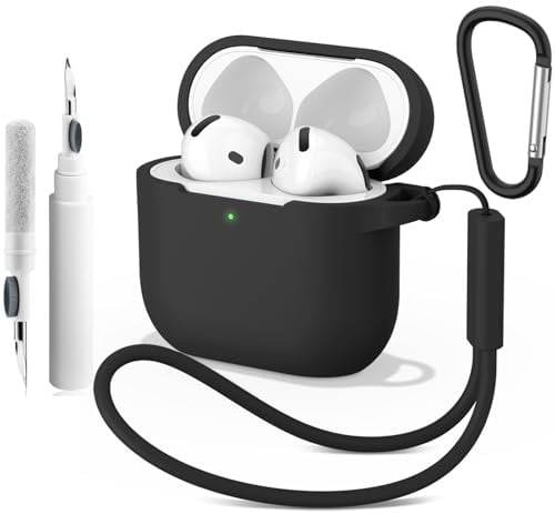Silikon Hülle für AirPods 4 (2024) mit Reinigungsstift & Karabiner & Lanyard - 2mm Dünne Hülle Stoßfestes Kratzfeste Schutzhülle, 4-in-1 kit Air Pods 4 Generation Case Zubehör