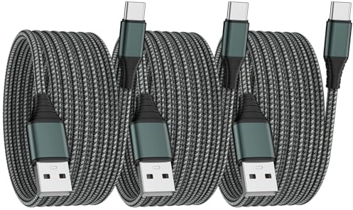 TIGOJH USB C Cable 3-Pack(2M/2M/2M), USB A to USBC Fast Charger Cord Nylon Braided Compatible with 16/15/Plus/Pro/Pro Max,Galaxy S22 S21 A51 S10 S9, and Other USB C Devices
