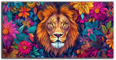 Peinture Numero Adulte Lion Paint by Numbers Fleur Peinture Numero Enfant Activité Manuelle, Peinture par Numero avec Pinceaux et Acryliques Bricolage Peintures pour Decoration Maison 80x160cm Z-8497