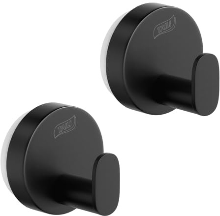 TAILI Badezimmer Handtuchhaken mit Vakuum Saugnäpf Edelstahl 2 Stück Saugnapf Haken Ohne Bohren Wiederverwendbare, Wasserdicht Abnehmbarer für Bad, Bademäntel, Handtuch - Runden, Typ A, Schwarz