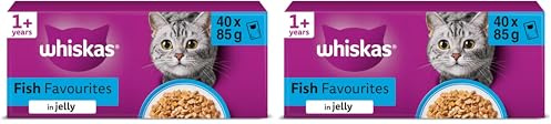 WHISKAS - 1+- Adult Wet Cat Food Pouches - 40 x 85 g - Fish in Jelly - Bulk Cat Food Megapack - 40 Pouches (Pack of 2)