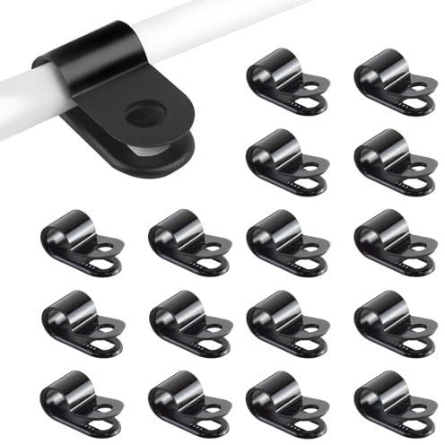 100 Pcs R Type Cable Clips, 6.4mm 1/4 Inch, Black Nylon P Clips for Electrical Wire Conduit and Cable Management, Outdoor Wire Clips for Home Garage Workshop Use