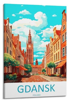JJUPUV Vintage-Reiseposter, Motiv: Danzig, Polen, Wandkunst, Schlafzimmer-Drucke, Heimdekoration, hängendes Bild, Leinwandbild, 50 x 75 cm
