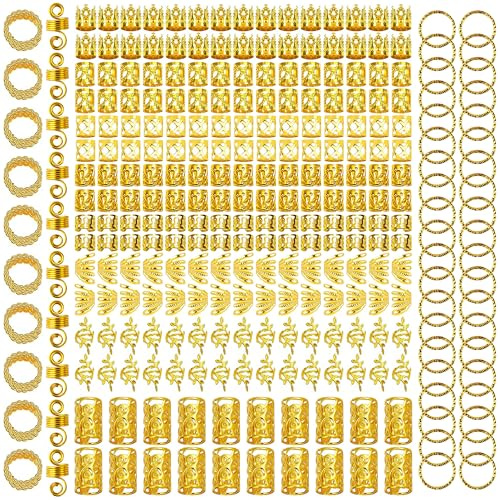 XCZYN Haarschmuck für Zöpfe, Dreadlocks, Haarverlängerungen, Dekorationen, verstellbare Flechtanhänger, Zubehör, Metall-Manschetten, Ringe, Clips, Set für Damen und Mädchen, 290 Stück, Gold, 290 Stück