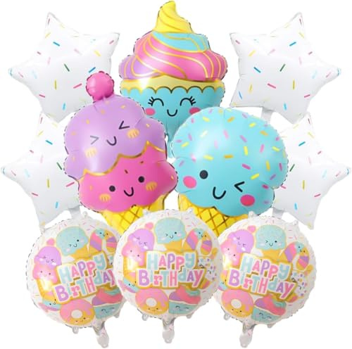 Luftballons Eiscreme, 10pcs Eiscreme Aluminium Ballon, Eiscremes Folienballon, Donut Luftballons, Candy Ice Cream Ballon, Eiscreme Balloon, Eiscremes Party Deko, Thema Eiscremess Balloons