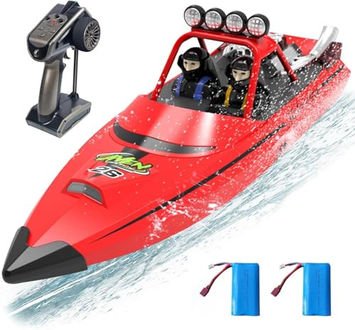 ARRIS High Speed RC Boat W/ 2.4GHz Remote Control, 2 Rechargeable Batteries & LED Lights for Pool Lakes Water, Fast RC Sport Jet Boat RTR for Adults Gifts Toys (Red)