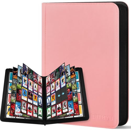 WITHYU Sammelalbum für Karten - 32 Seiten 1024 Karten Kapazität, Wasserdichter & Stoßfester Karten Ordner mit Seitlichem Einschub für TCG/Spielkarten/Sportkarten, Reißverschluss Ringlos Design (Rosa)