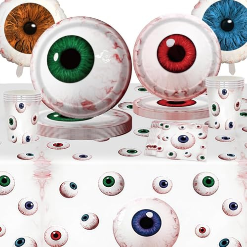 Juego De Vajilla De Halloween Para Ojos Sanguinolentos Con Globos De Aluminio Para Platos De 7 Pulgadas Y 9 Pulgadas, Para DecoracióN De Fiestas,Halloween,NiñOs,Adultos,Hogar, Escuela