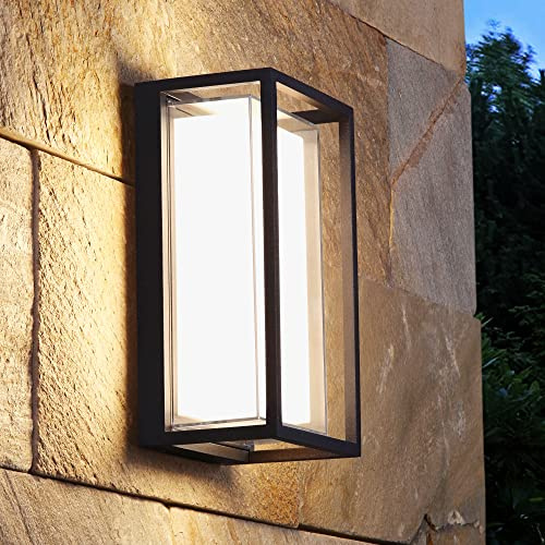 Außenwandleuchte,Außen Wandlampe,LED Außenleuchte Anthrazit,Wasserdichte IP54,Druckgussaluminium Rostfrei Korrosionsbeständig,Außenbeleuchtung,12W 3000K,H25CM,Schwarz,Doppelschirme,Garten,Balkon