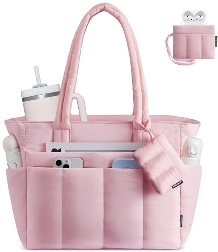 LOVEVOOK Handtasche Damen Shopper Tasche Groß, Leicht Arbeitstasche Puffer Tote Bag mit Reißverschluss, Schultasche Lehrertasche mit 15,6 Zoll Laptopfach, Schultertasche für Business Schule Reise