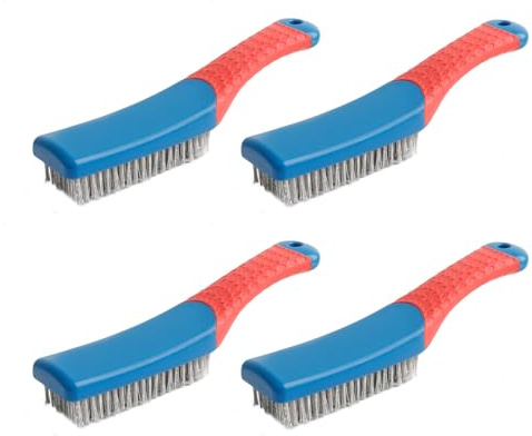 Luckwaii Stainless Steel Wire Brushes 4 Pcs Metal Brush 8-Row with Handle | Heavy Duty Reinforced Hard Bristle Cleaning Wire Scratch Scrubbing Brush for BBQ Grill Kitchen Industrial Rust Paint Removal