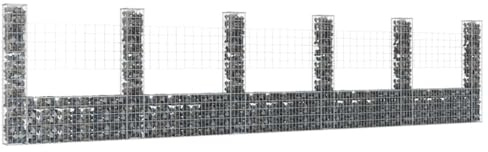 Gabionenkorb U-Form, 620x20x150 cm, mit 6 Säulen, Eisen, 3,5 mm Draht, für Garten, Sichtschutz, Lärmschutz