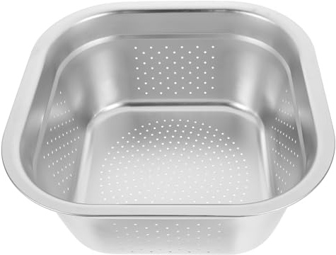 Colador de Lavado de Acero Inoxidable Grueso, Grande y Multifuncional | Plata, Drenaje Fácil y Ahorro de Espacio, para Verduras, Frutas y Arroz en Cocina