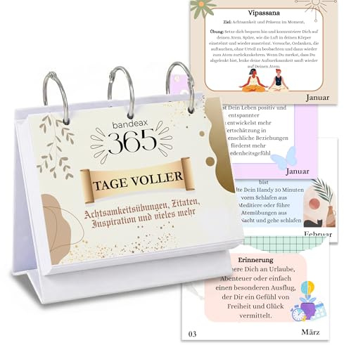 bandeax Achtsamkeitskalender 2026 – Motivationskalender, Tischkalender | 365 Tage Inspiration & Motivation | Kalender wiederverwendbar mit Sprüchen | Übungen & Tipps | Tageskalender mit Notizseiten