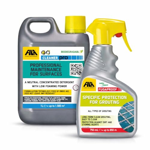 FILA Professional Floor Care & Grout Protection Kit: CLEANER PRO (5L) Neutral Surface Detergent & FUGAPROOF (750ml) Grout Sealer Spray – Safe for Marble, Porcelain, Natural Stone & Wood