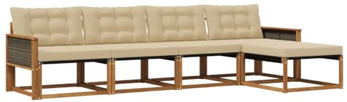 vidaXL Outdoor-Sofagarnitur mit Kissen 5 pcs Natur und Beige, Garten, moderner, langlebiger Outdoor-Sofa, Sessel-Ecke, Lounge-Möbel, Terrasse Set