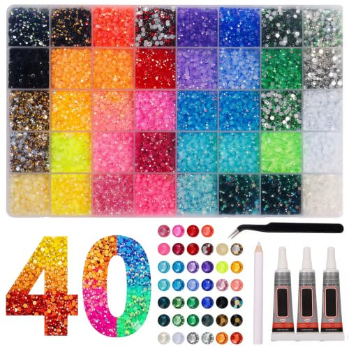 40 Farben 3mm Jelly Strasssteine, 32000 Pcs Rhinestones for Bedazzling | Glitzersteine mit Pinzette Punktierung Stift, für Basteln, Nägel, Textilien, Gesicht Art, Diamond Painting, DIY