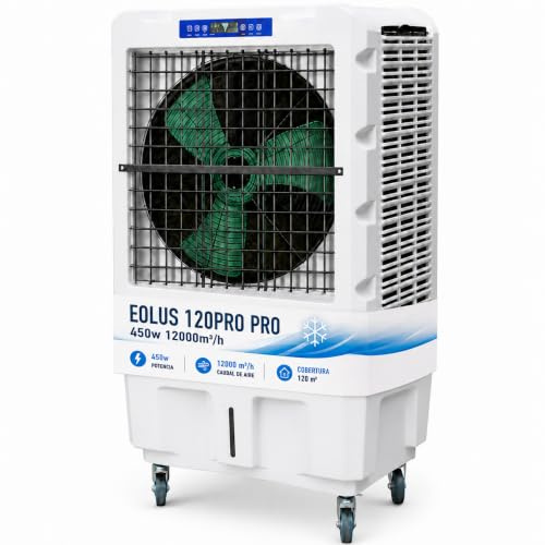 Climatizador Evaporativo Profesional VONALA EOLUS 120 PRO – Enfriador de Aire Portátil, Depósito 50L, Caudal 13000 m³/h, Cobertura 150m², 800W, Industrial Pórtatil, Ideal Terrazas y Hostelería
