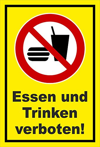 Melis-Folienwerkstatt Schild Essen und Trinken verboten - P022 – 15x10 cm – Aufkleber – mehrere Größen/Materialien