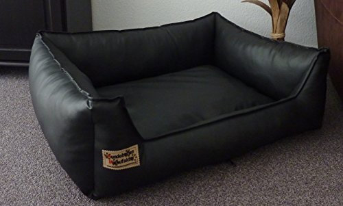 Hundebettenmanufaktur Hundebett Hundesofa Schlafplatz Kunstleder Similpelle Farbe und Größe wählbar von XS bis XXL (110 cm X 85 cm, schwarz)