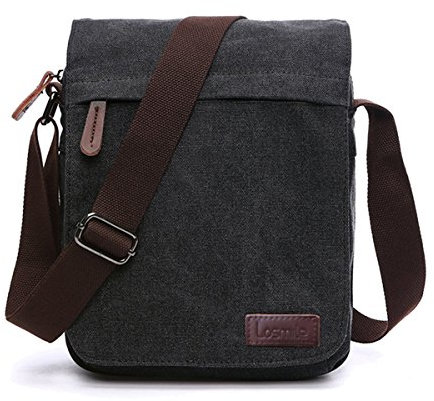 LOSMILE Herren Umhängetaschen, Leinwand Schultertaschen für Tablets,Schulranzen, für Schule und Arbeits,für Männer und Frauen (M-Schwarz)