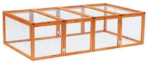 Pawhut Rabbit Run Wooden Rabbit Hutch Cage 6ft with Wire Mesh, Openable Roof, Play Space for Outdoor, 181 x 100 x 48 cm, Natural Wood Finish