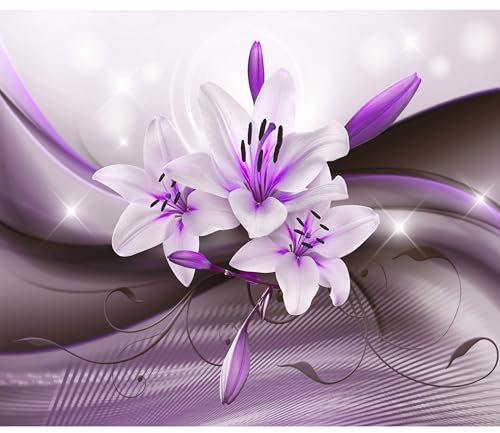 decomonkey - Papier Peint Panoramique Fleurs Lys 400x280 cm - Décoration murale moderne – Tapisserie décorative pour chambre salon - Lueur violet fleurs lys nature moderne plantes