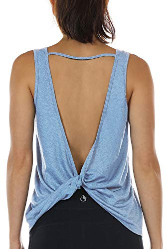 icyzone Damen Sport Tops Rückenfrei - Ärmellose Yoga Gym Oberteil Shirt Fitness Tank Top (S, Sky Blue)