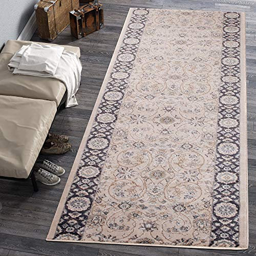 Carpeto Rugs Blumen Teppich Läufer Flur - Orientalisch Teppichläufer - Kurzflor, Weich - Flurläufer für Wohnzimmer, Schlafzimmer - Teppiche - Meterware - Beige 1-70 x 430 cm