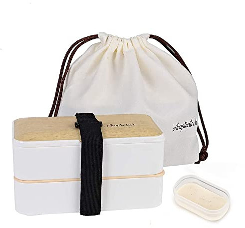 Boîte à bento avec sangle réglable améliorée, boîte à bento japonaise à 2 niveaux, empilable, étanche, sans BPA, conteneurs à déjeuner de 1200 ml avec sac à couverts - Blanc