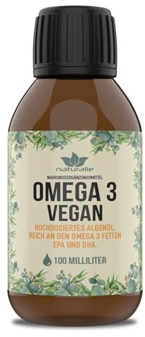naturalie® - Omega 3 vegan | hochdosiertes Algenöl | 600 mg DHA und 300 mg EPA pro Dosis | schadstoffgepüfte Qualität | schonend gewonnen | 100 ml