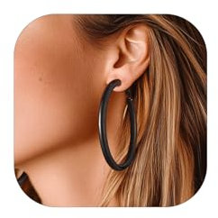 FindChic Piercing Oreille Femme noir Mini Annueax 60mm Créoles femme Acier Inoxydable, Petit Boucles Oreilles Anneaux Oreilles pour femme Huggie