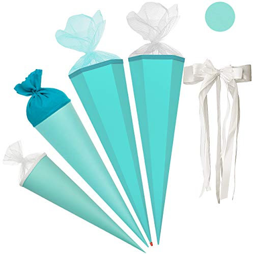 Schultüte - Rohling - TÜRKIS blau - 70 cm - rund - incl. große Schleife - Filzabschluß - mit/ohne Kunststoff Spitze - Zuckertüte - Ursus - Jungen Mädchen - ..
