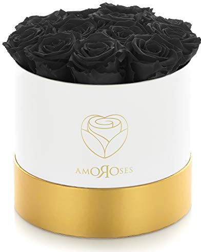 Amoroses Edición Limitada – Caja de Regalo 12 Rosas Eternas Estabilizadas - Elegante Ramo de Flores Reales (Caja Blanca con Rosas Negras)