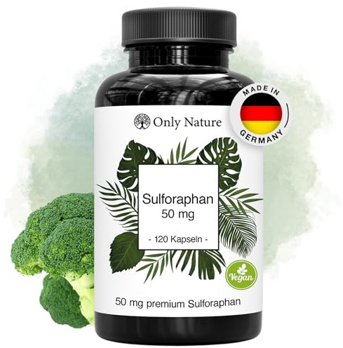 Only Nature® Brokkoli Kapseln - 50mg reines Sulforaphan - hochdosiert - 120 Kapseln - vegan - ohne Zusätze - in Deutschland produziert - Sulforaphan Kapseln