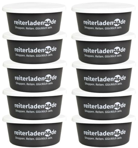 RL24 - Leckerlischale | Müslischale mit Deckel für Pferde | Futterschale zur Aufbewahrung von Leckerli & Pferdefutter | Leckerli-Dose in Grau | 10 Schalen á 5l (10er Set) | Pferdezubehör