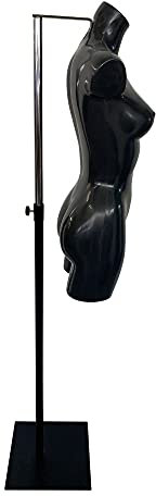 Basic Langer Damen-Torso schwarz inkl. Standfuß, höhenverstellbare Büste, Schaufensterpuppe