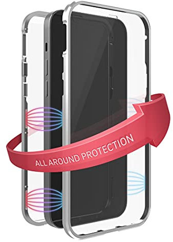 Black Rock - Hülle 360 Grad Glass Case Passend für Apple iPhone 13 Mini I Magnet Verschluss, Durchsichtig, Cover (Transparent mit silbernem Rahmen)