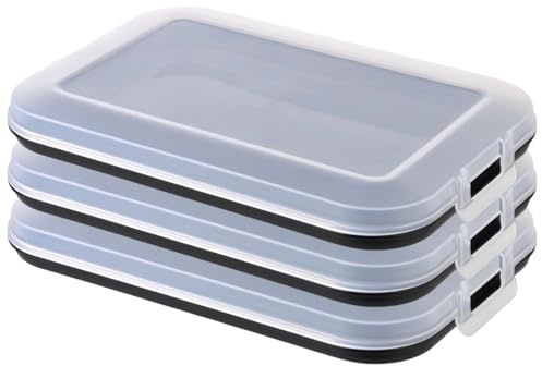 Engelland 3er Set Aufschnitt-Dosen mit integrierter Servierplatte, Frischhaltedose, Aufbewahrungsbox, Lebensmittelbehälter, Aufschnitt-Box, stapelbar, BPA-frei, Küchenbedarf, Kunststoff, Schwarz