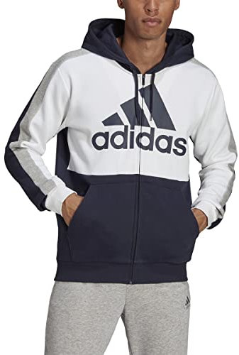 adidas Color-Block Kapuzenpullover mit durchgehendem Rei verschluss, Wei e Legende Tinte, X-Small