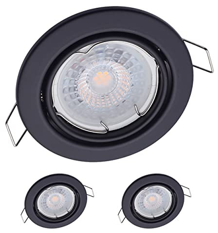 3x Oktaplex Einbaustrahler dimmbar Dijon Schwenkbar - LED Modul Nizza 5W 3000K 230V 380lm Warmweiß 110° - Spots Schwarz Lochmaß 68mm