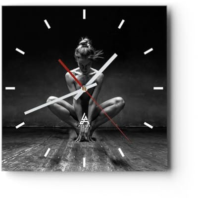 Modern Wanduhr Tänzerin Frau Ballerina 30x30cm Quadrat Klein Wand Uhr Glas Analog Zimmeruhren Küche Büro Wohnzimmer Glasuhr Wall Clock Dekoration Design Wanddekoration Küchenuhr C3AC30x30-4925