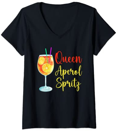 Damen Queen Aperoli Spritz Sommergetränk Cocktail Drink T-Shirt mit V-Ausschnitt