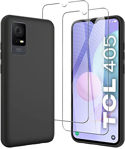 JDXHFF Cover Compatibile con TCL 405 / TCL 406 / TCL 408 / TCL 406S (6.6) e 2 Pezzi Pellicola Protettiva in Vetro Temperato - Nero Morbido Silicone Custodia Protettivo TPU Protezione Case Black