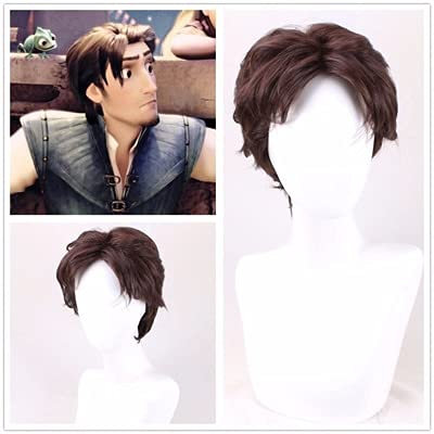 Tangled Cosplay Perücke Rapunzel Flynn Rider Herren Kurz Locken Kunsthaar Für Erwachsene Rollenspiel + Perückenkappe Wie Bild