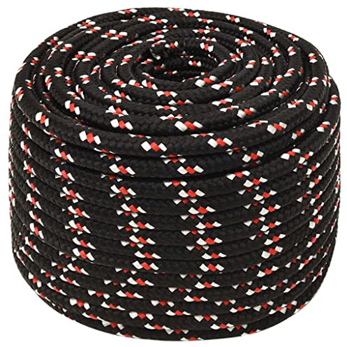 vidaXL Bootsseil Ankerleine Festmacher Tauwerk PP Leine Seil Tau Polypropylenseil Geflochten Flechtleine Schwarz 12mm 25m Polypropylen
